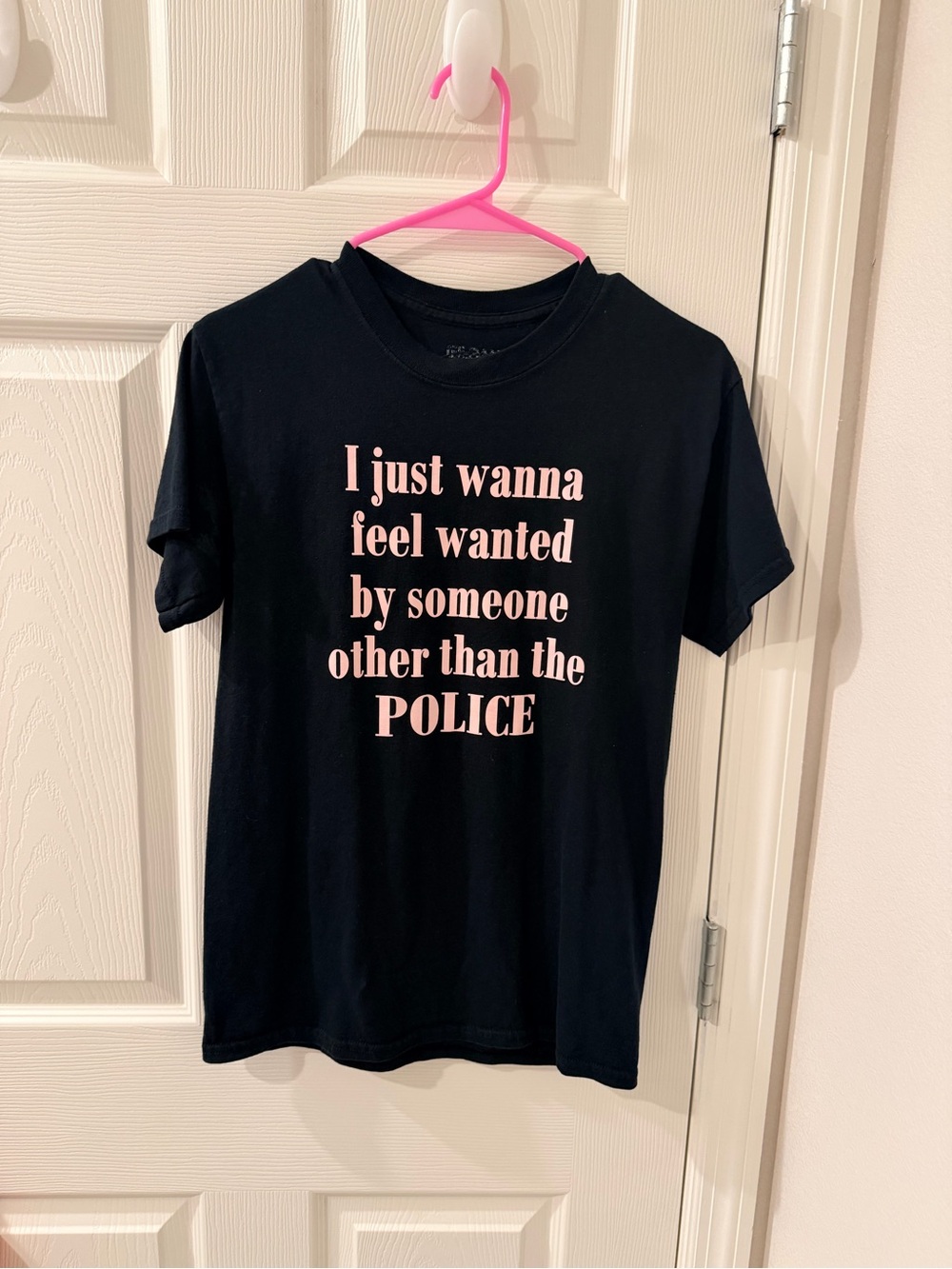 Gildan Black Short-Sleeve Tee with Pink Slogan